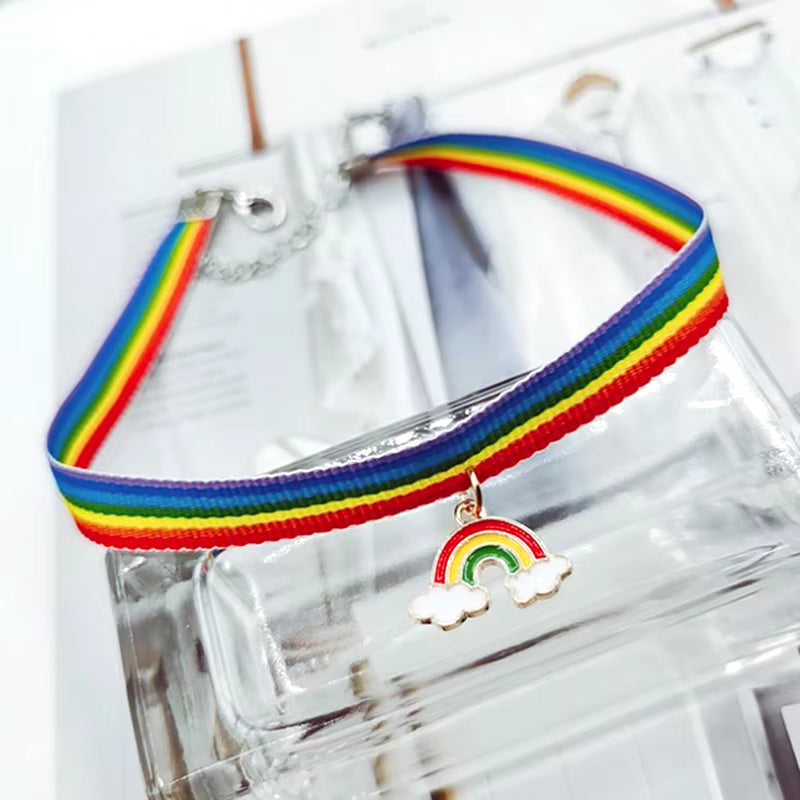 2023 Fashion Rainbow LGBT Choker Necklace for Women Couple Moon Water Drop Pendant Short Clavicle Chain Pride Party Jewelry Gift