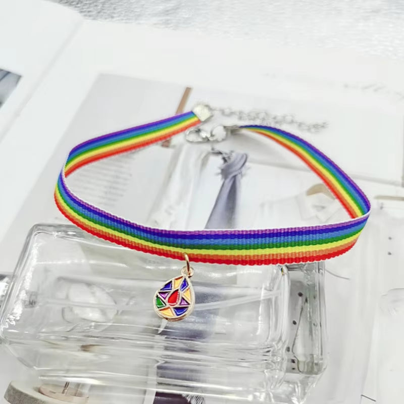 2023 Fashion Rainbow LGBT Choker Necklace for Women Couple Moon Water Drop Pendant Short Clavicle Chain Pride Party Jewelry Gift