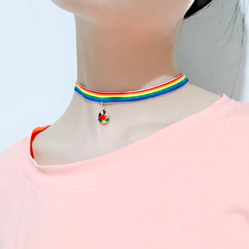 2023 Fashion Rainbow LGBT Choker Necklace for Women Couple Moon Water Drop Pendant Short Clavicle Chain Pride Party Jewelry Gift