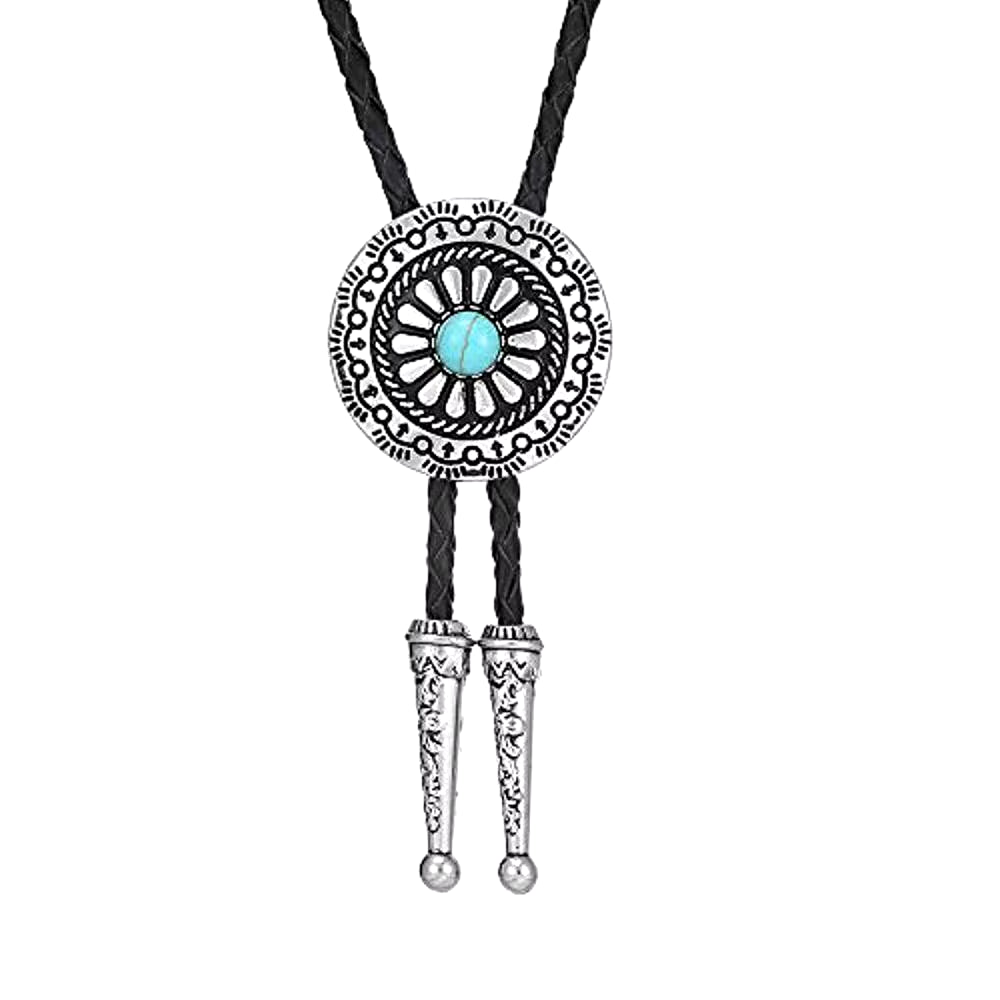 Metal round Pandent Bolo Tie for Man Indian Cowboy Western Cowgirl Leather Rope Zinc Alloy Necktie